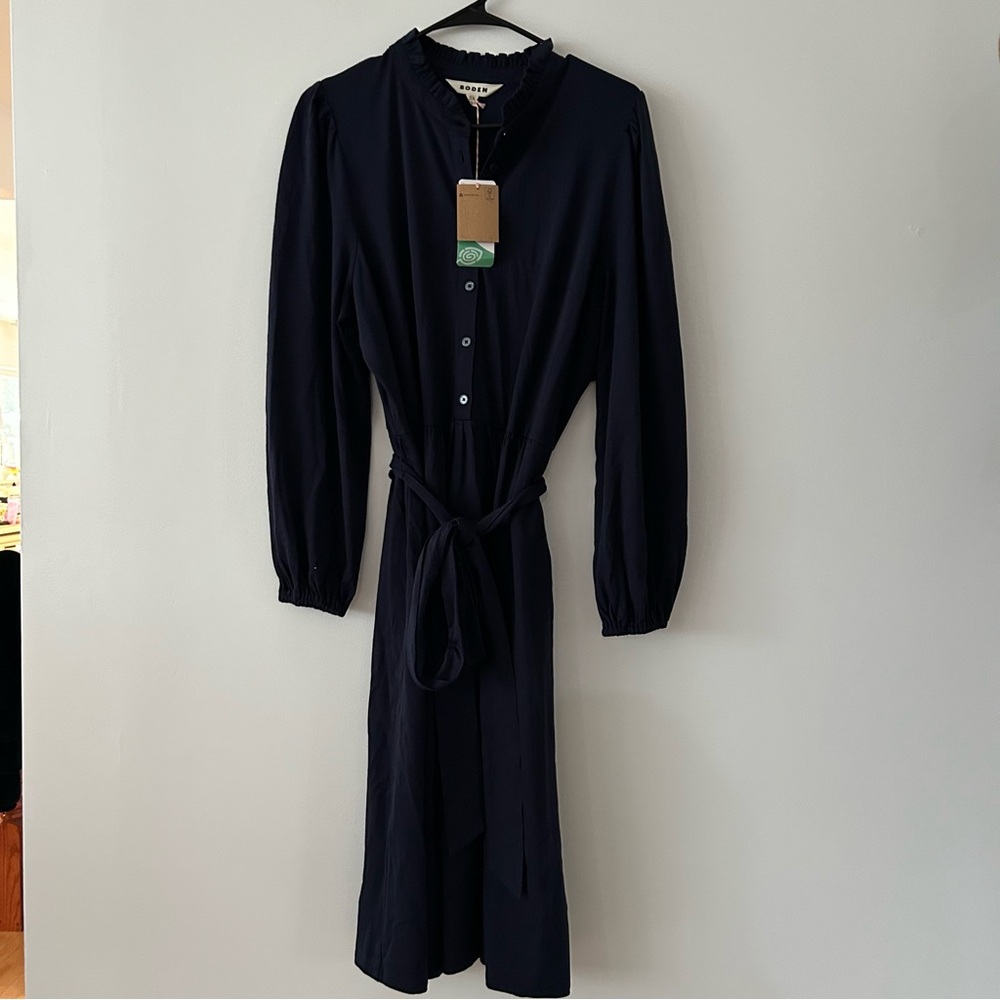 NWT Boden Julia Jersey Shirt Dress Cotton Blend Navy Size 14L - Picture 2 of 6